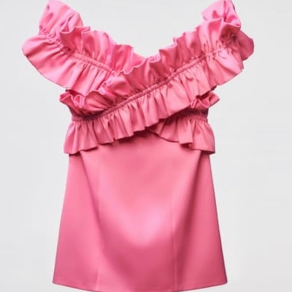 Zara Dresses Nwt Zara Voluminous Ruffled Ruched Pink Mini